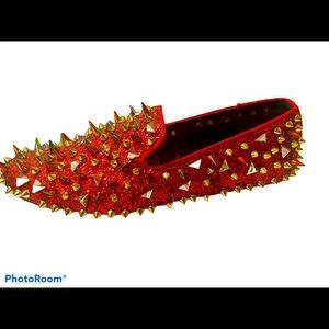 MISS L BY LILIANA SPIKE RED GLITTER LOAFERS EUC